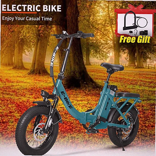 16" 750W Powerful Folding Electric Bicycle e-Bike Fat Tire City EBike 7Speed