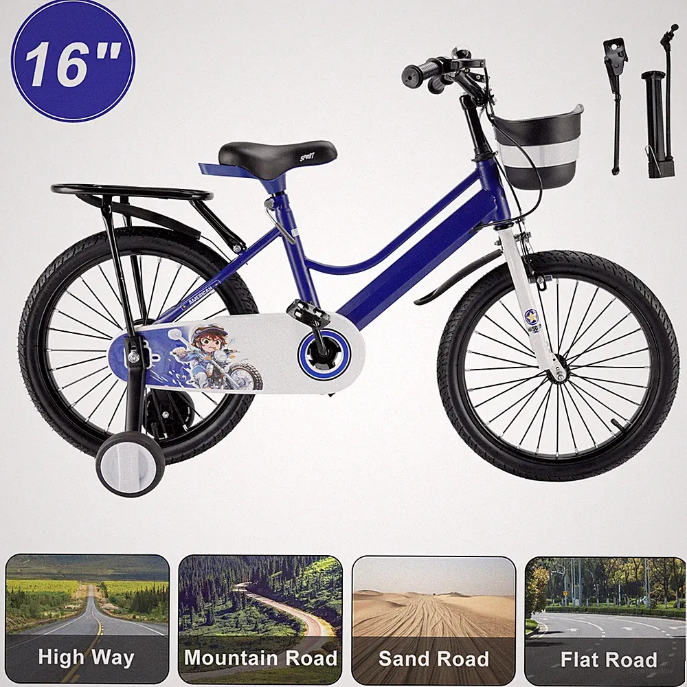 16" Kids Bike for Boys and Girls with auxiliary wheels & Rack Dark Blue