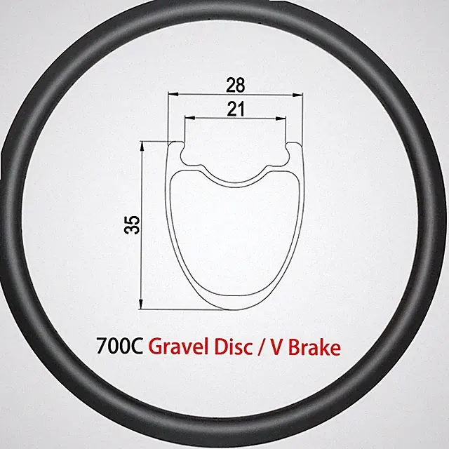 700C Carbon Gravel Bike Clincher Tubeless Rim Disc / V Brake Wheel 16-36 Holes
