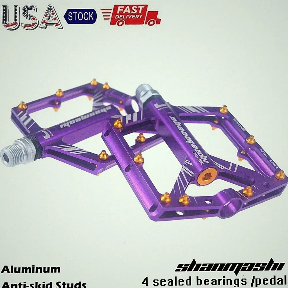 Aluminum Road MTB Mountain Bike XC Bicycle Pedal 4 Bearings Flat Pedals Purple