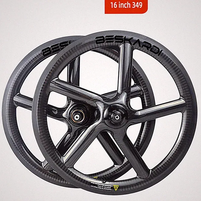 Folding Bicycle 16inch 349 5 Spokes 7 Speed Carbon Wheels Rim Brake Wheelset