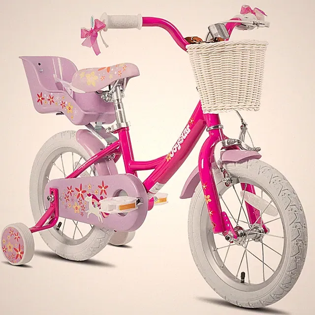 JOYSTAR Unicorn 16" Kids Bike for 4-6 Yr Girls w/ Doll Seat, Training Wheels, Ba