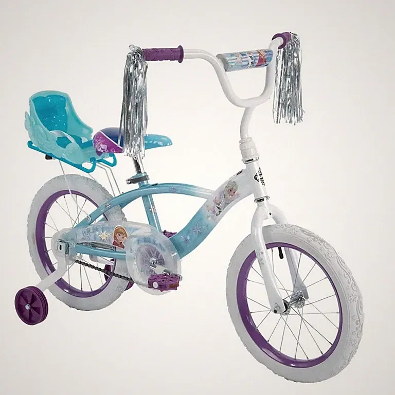 Princess Bike 16in for Girls Training Wheels Blue White Streamers Doll Carrier