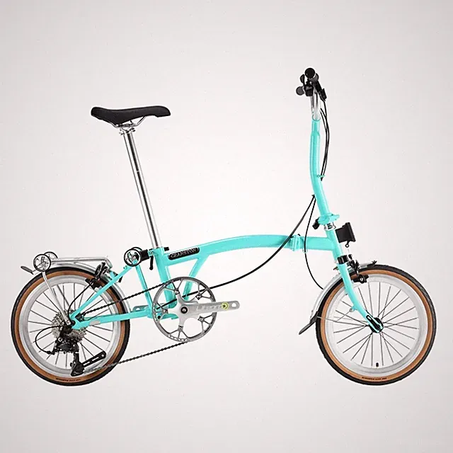 R9 16 inch 9-speed sea blue three fold adult ultra light folding bicycle