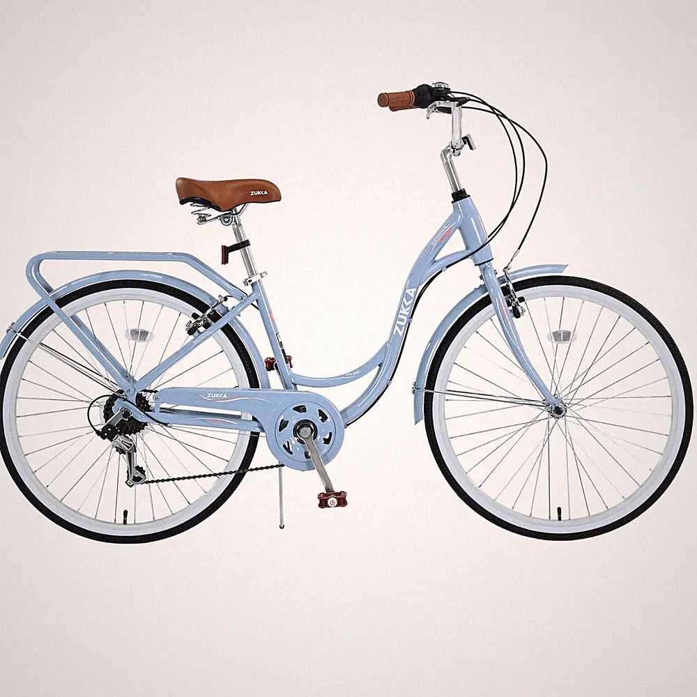 Women's Bike 24 Inch Beach Cruiser Bike with Back Seat Ladies Bike 7 Speed Blue